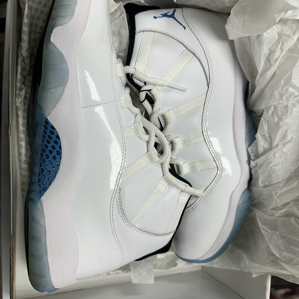 Jordan White and Blue Patent Leather Sneakers